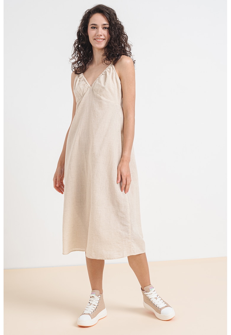 Rochie midi din amestec de in Magnete - Alb murdar