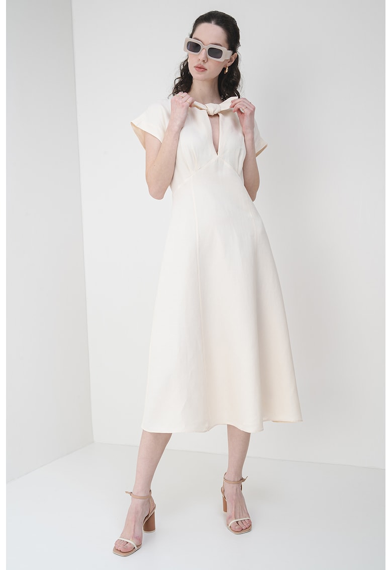 Rochie midi din amestec de lyocell si in - Galben pal