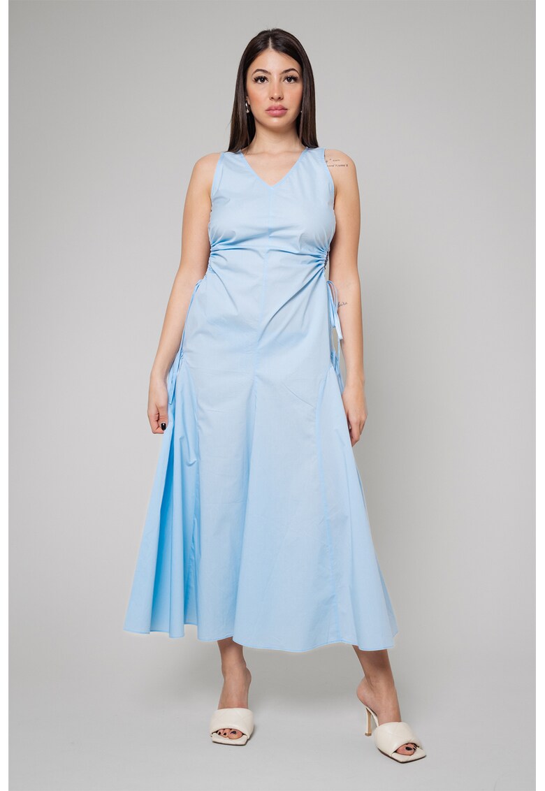 Rochie midi din bumbac fara maneci cu decupaje laterale - Albastru deschis