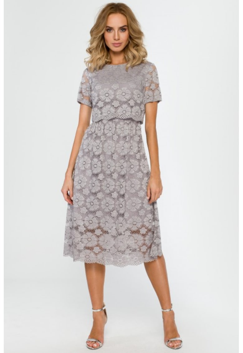 Rochie midi din dantela - - Gri