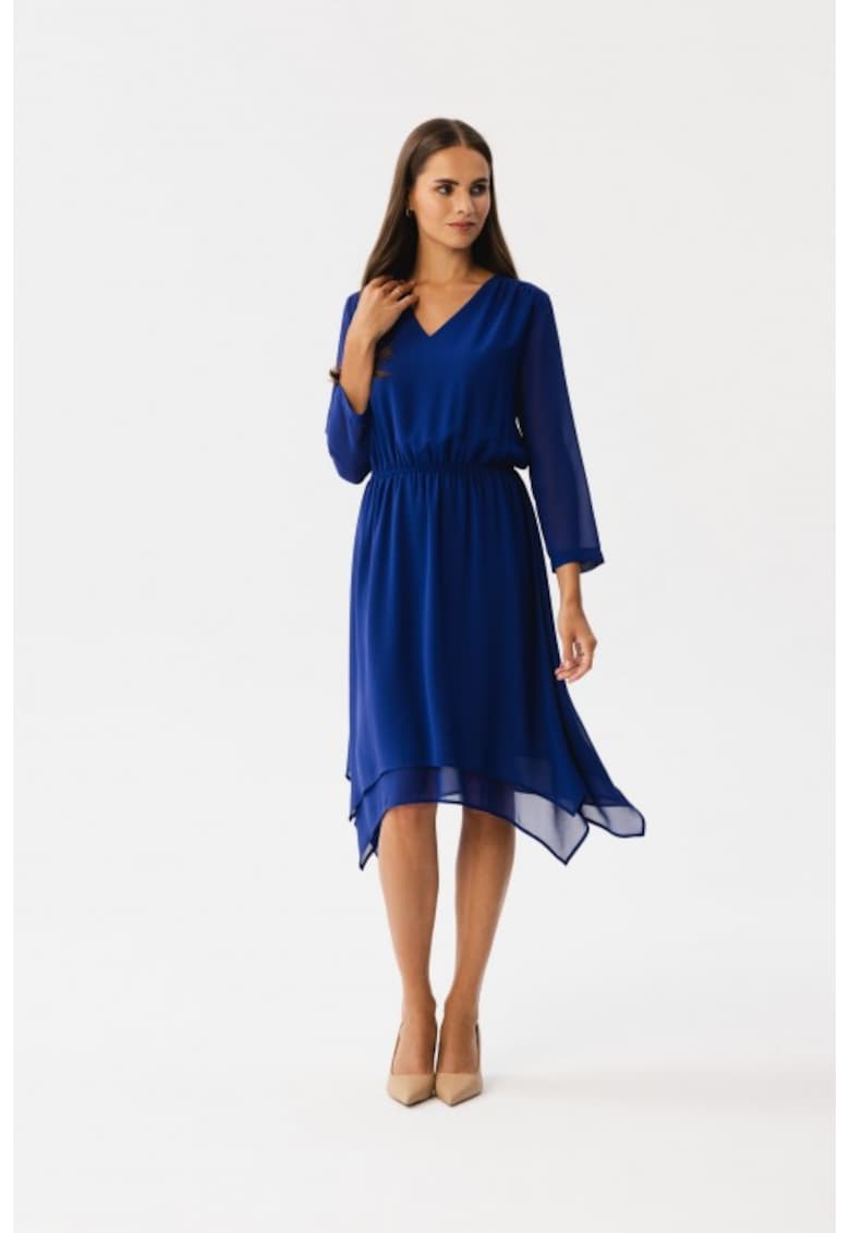 Rochie midi din sifon - - Albastru