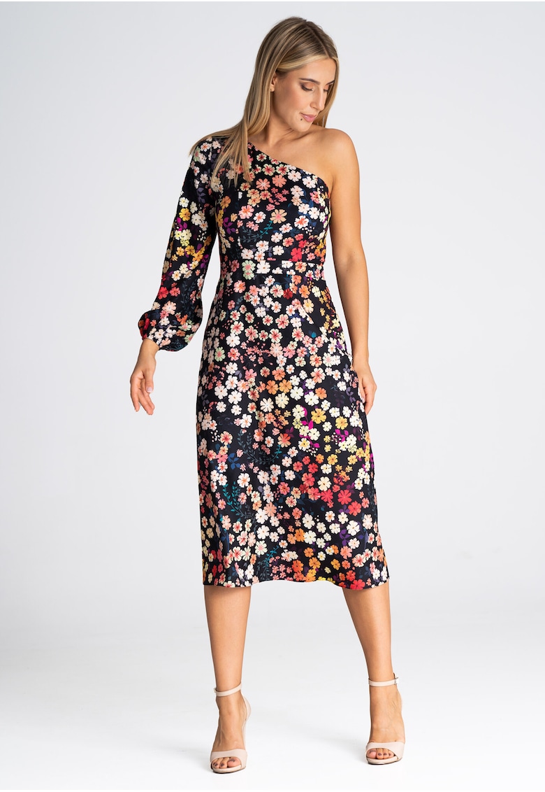Rochie midi imprimeu floral - multicolor - poliester