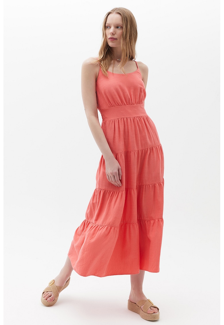 Rochie midi stratificata cu croiala in A - Coral