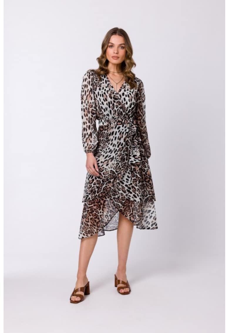 Rochie midi suprapusa din sifon - - Alb/Negru