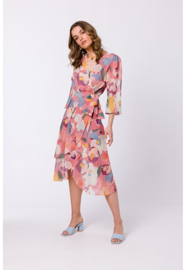 Rochie midi suprapusa din sifon - - Multicolor