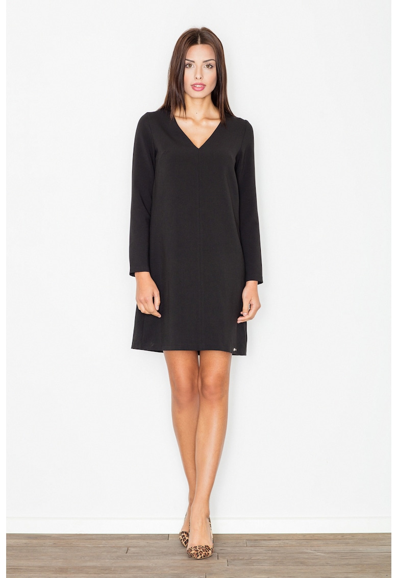 Rochie mini M471 - neagra - maneci lungi - poliester -