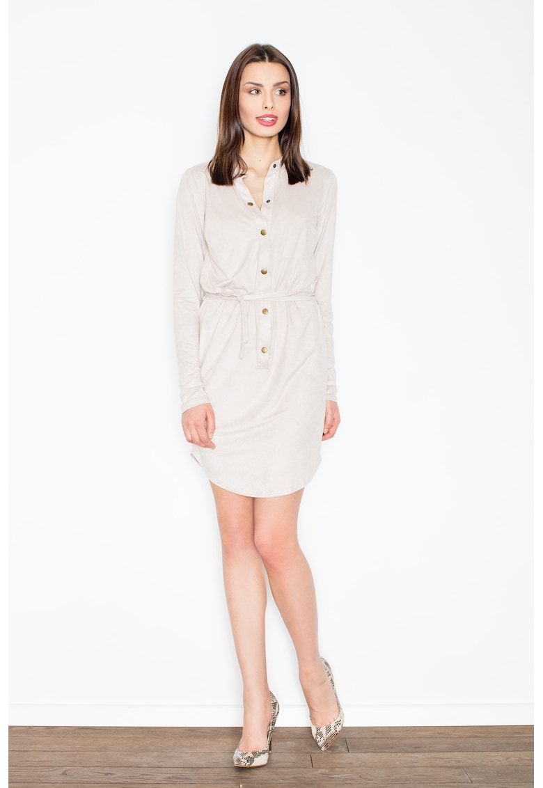 Rochie mini - bej - cu capse - poliester