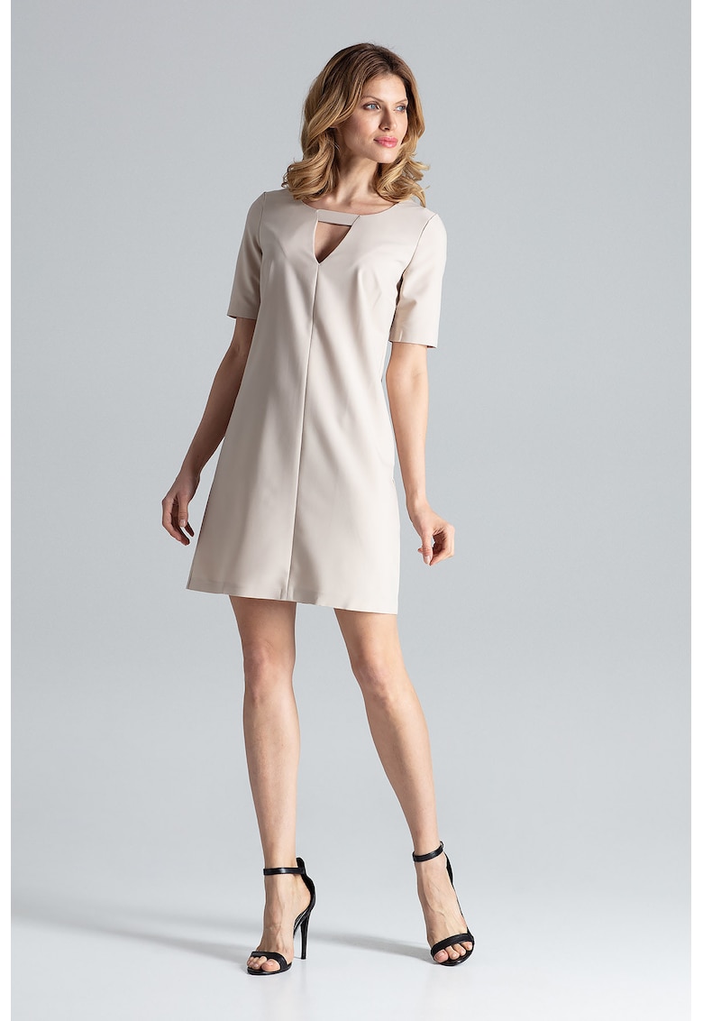 Rochie mini bej - eleganta - decolteu decupat - poliester