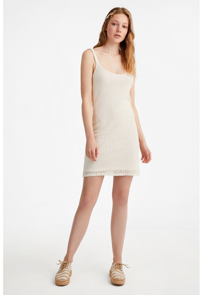 Rochie mini cu decolteu rotund - Alb murdar