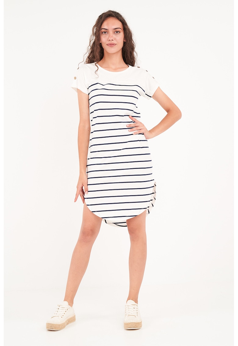 Rochie mini cu decolteu rotund - Alb/Bleumarin