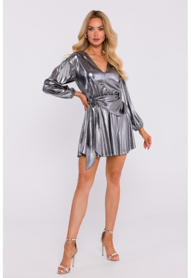Rochie mini cu legatura pe lateral - Argintiu