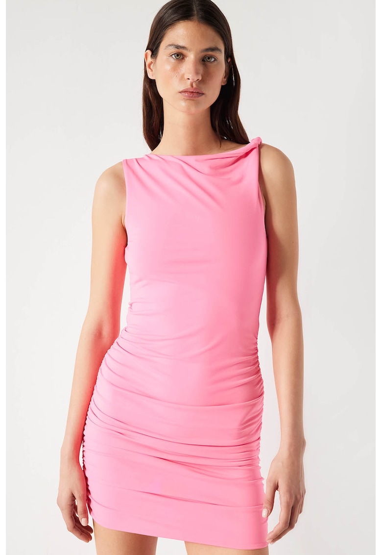 Rochie mini cu model asimetric - Roz