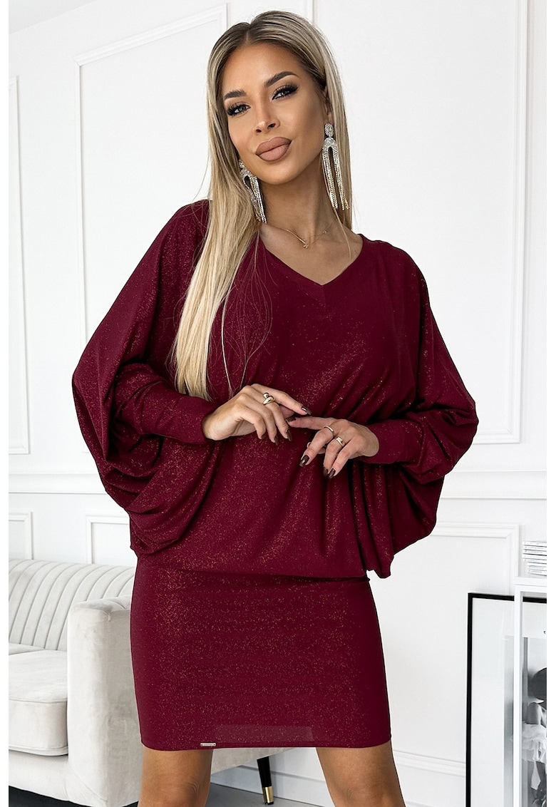 Rochie mini cu sclipici tip liliac - - Rosu inchis