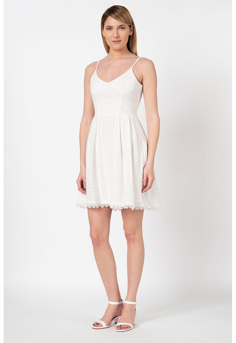 Rochie mini din dantela cu pliuri inversate Helena - Alb