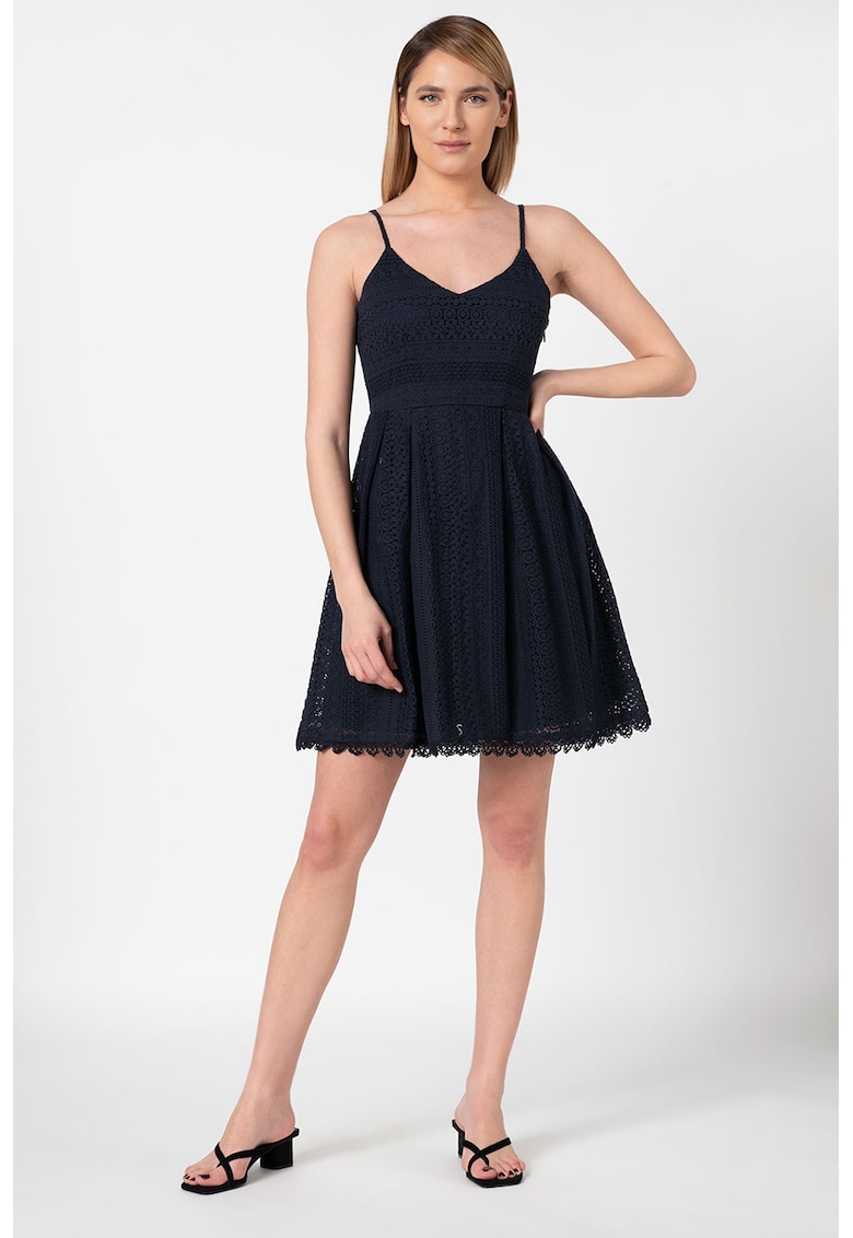 Rochie mini din dantela cu pliuri inversate Helena - Bleumarin