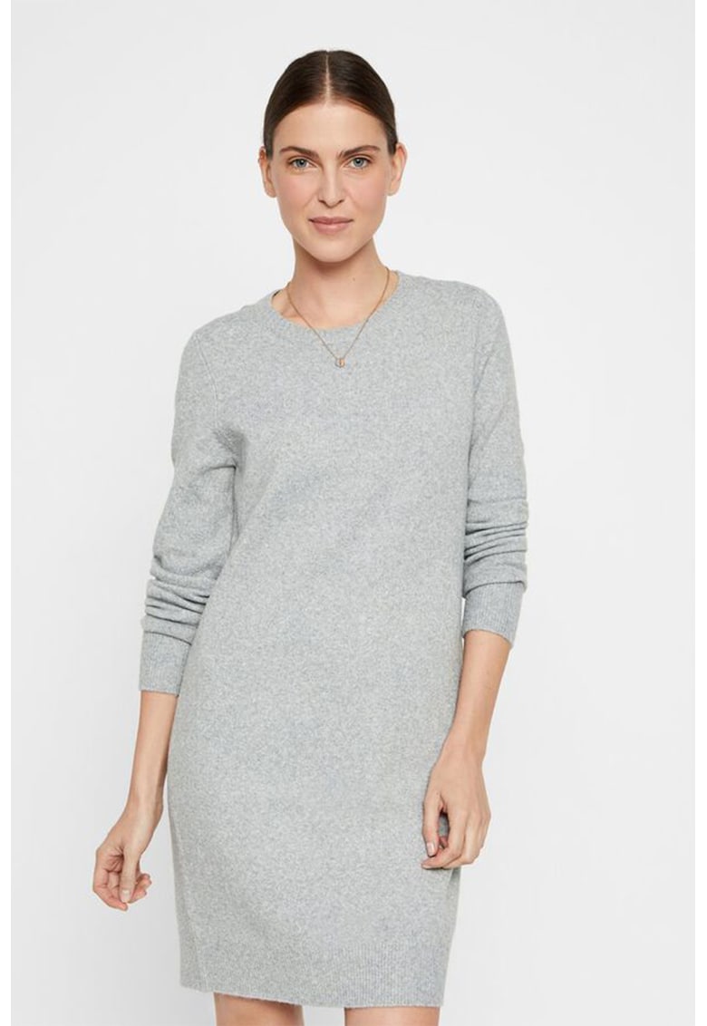 Rochie mini tricotata fin - Gri deschis melange
