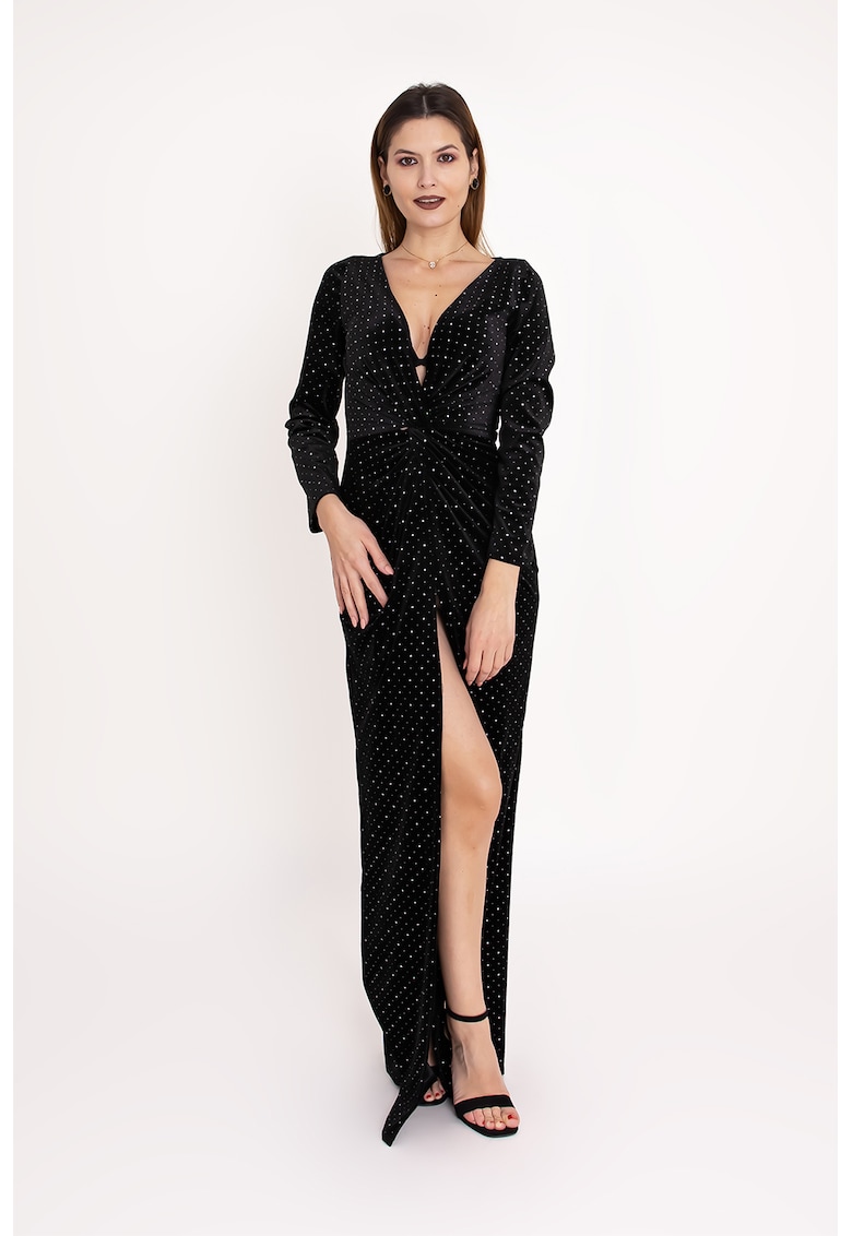 Rochie petrecuta din catifea cu strasuri Onyx - Negru