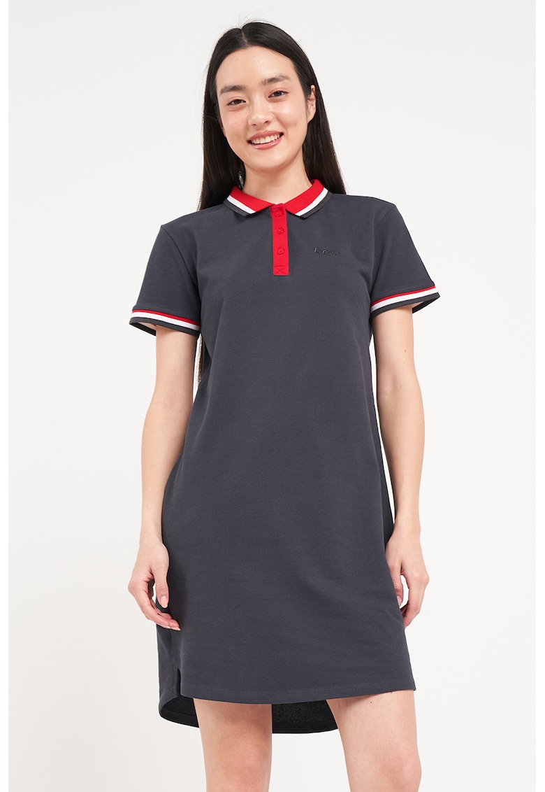 Rochie polo cu terminatii contrastante - Rosu/Alb/Gri carbune