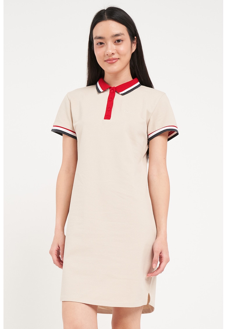 Rochie polo cu terminatii contrastante - Rosu/Bej/Bleumarin