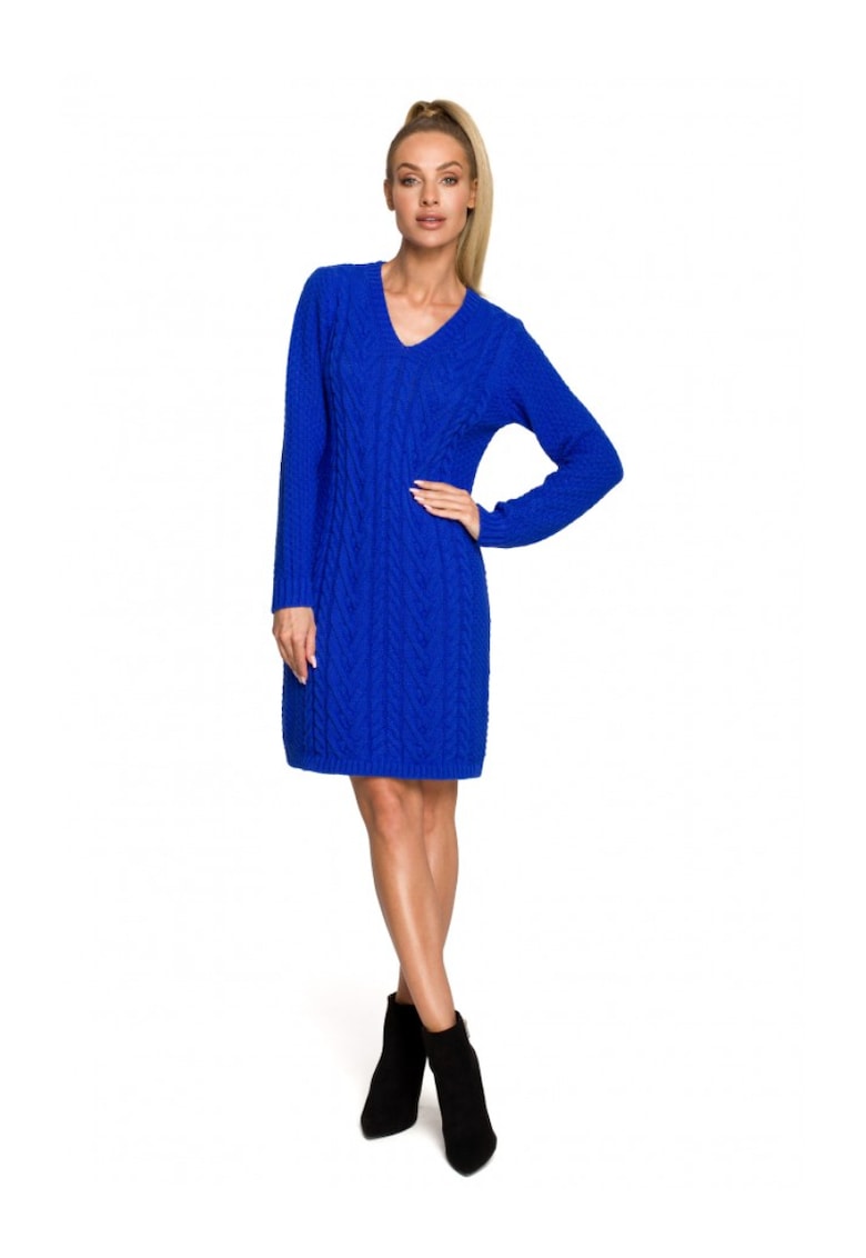 Rochie pulover Cu decolteu in V - Acril - Nylon - Albastru