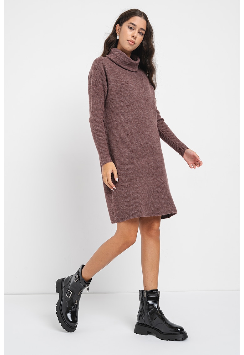 Rochie-pulover cu guler inalt Jana - Violet inchis melange