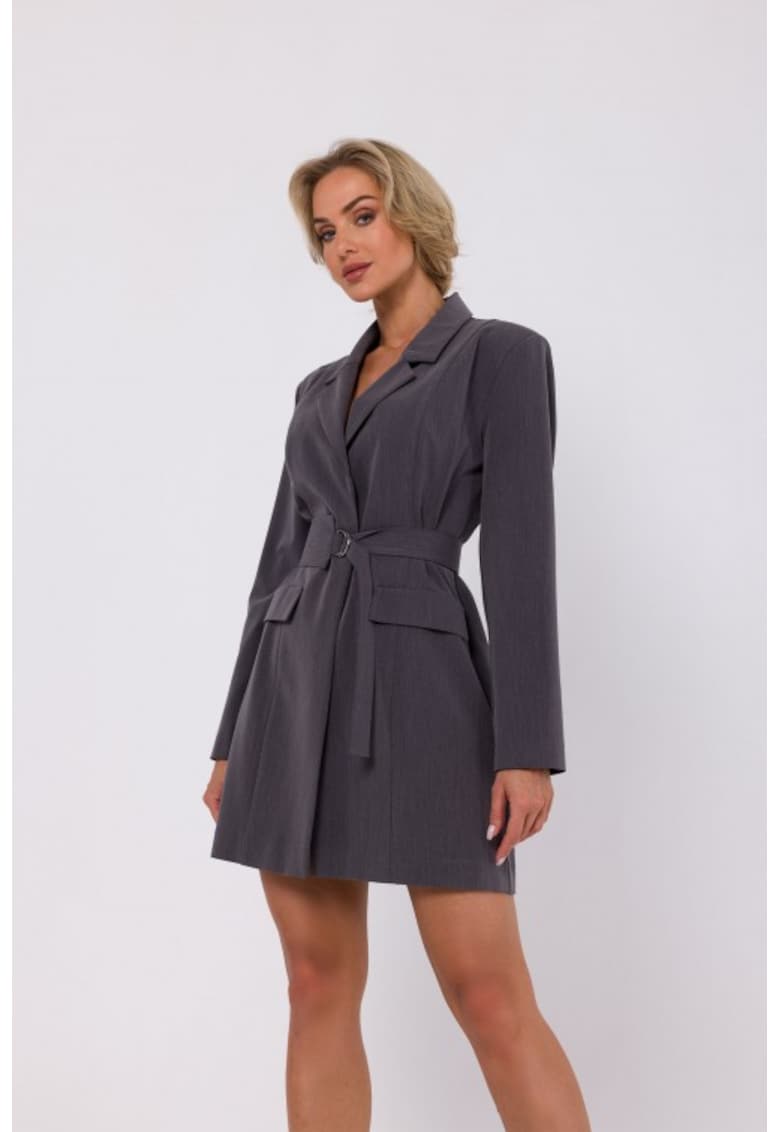 Rochie sacou cu curea - - Gri