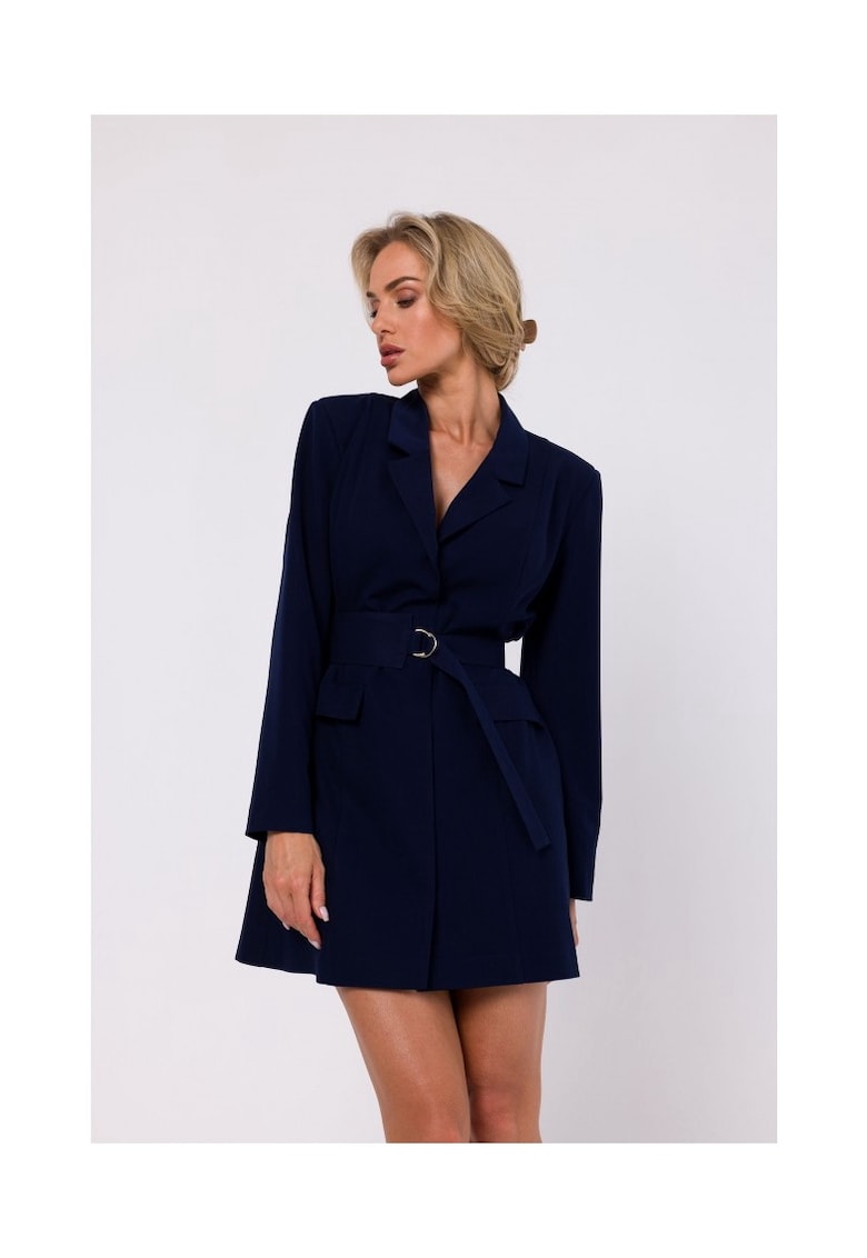 Rochie sacou cu curea - Poliester - Albastru