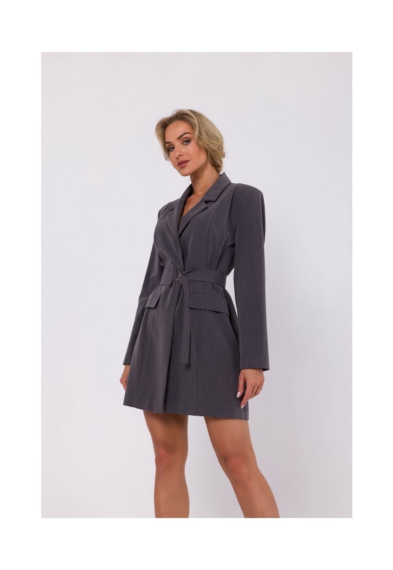 Rochie sacou cu curea - Poliester - Gri