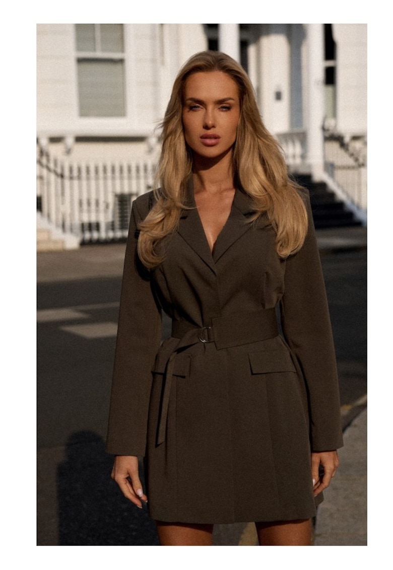 Rochie sacou cu curea - Poliester - Kaki