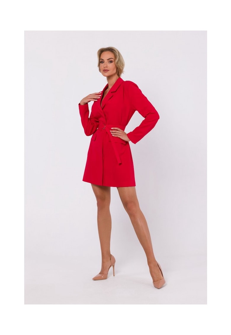 Rochie sacou cu curea - Poliester - Rosu