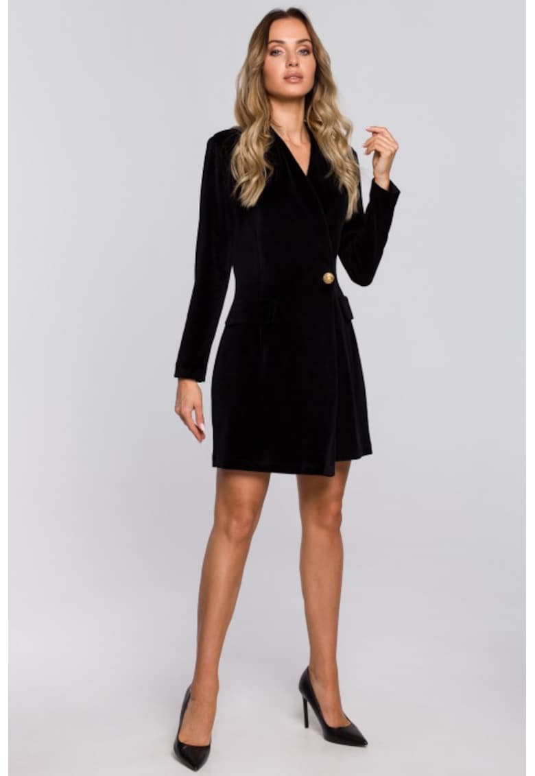 Rochie sacou din velur cu tiv asimetric - - Negru