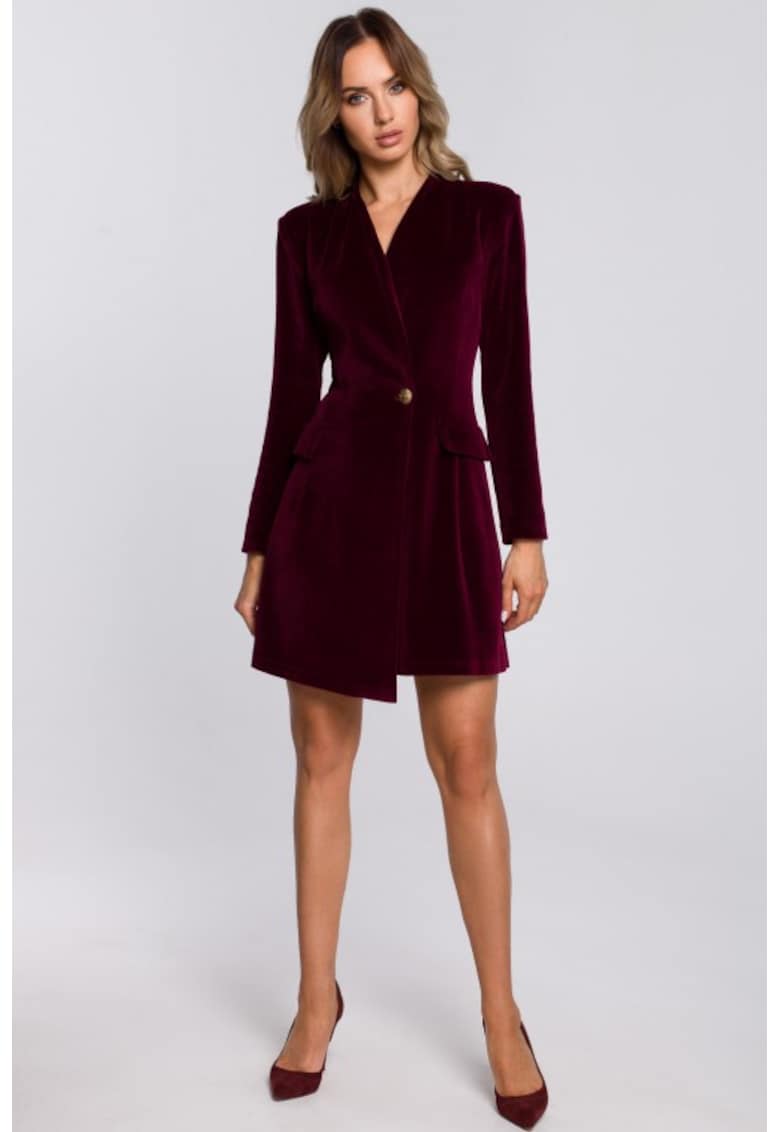 Rochie sacou din velur cu tiv asimetric - - Rosu