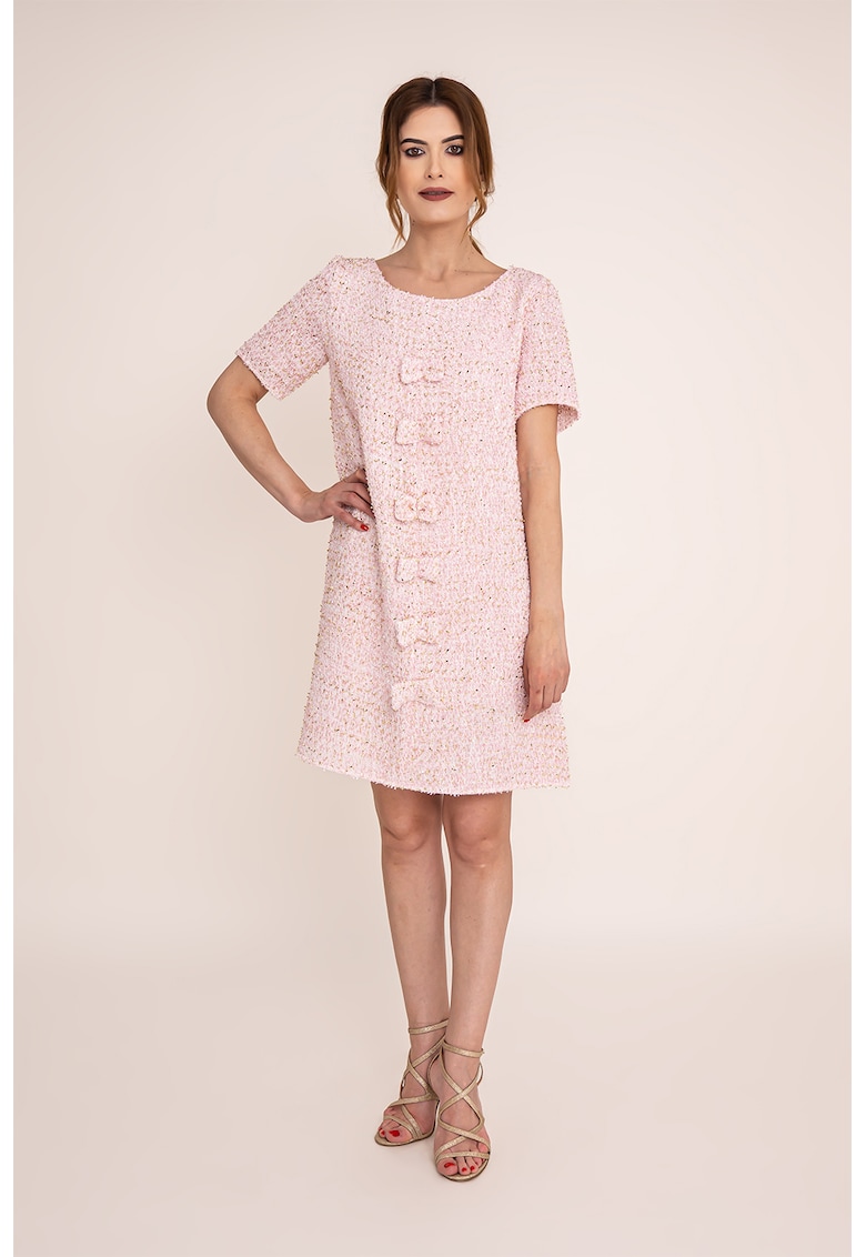 Rochie scurta cu croiala evazata Amara - Alb/Roz deschis