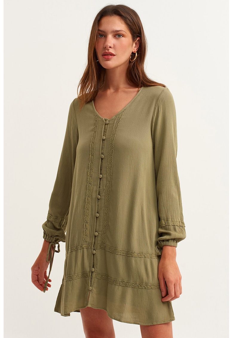 Rochie scurta cu decolteu in V - Kaki