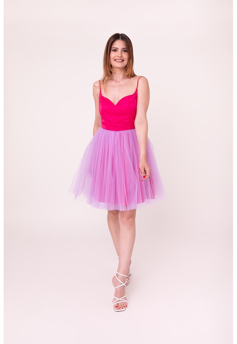 Rochie scurta evazata cu funda pe partea din spate Bloom - Fucsia/Lila