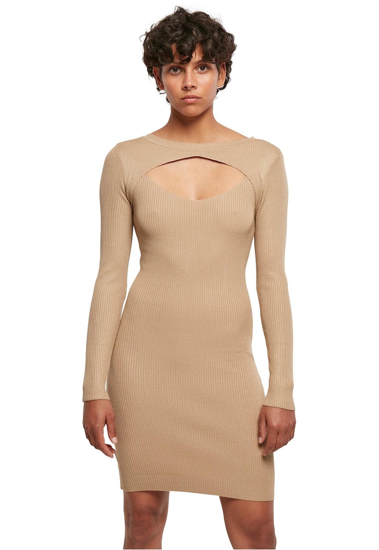 Rochie striata cu decupaj frontal - Bej deschis