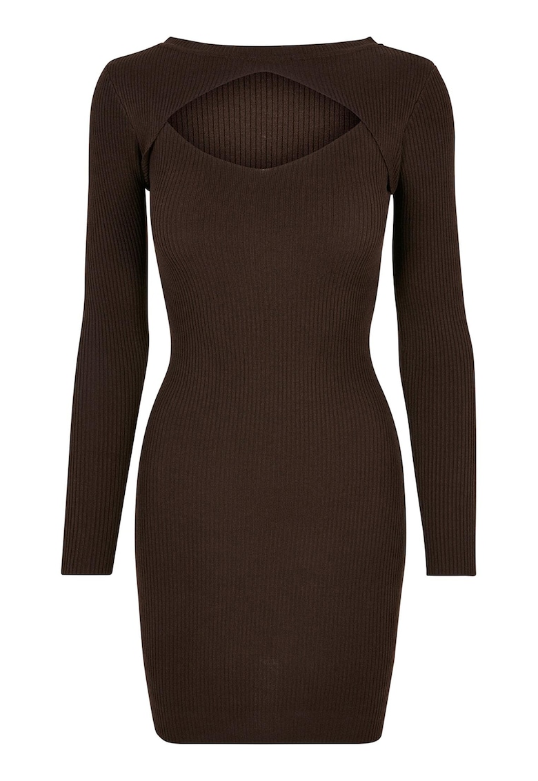Rochie striata cu decupaj frontal - Maro inchis