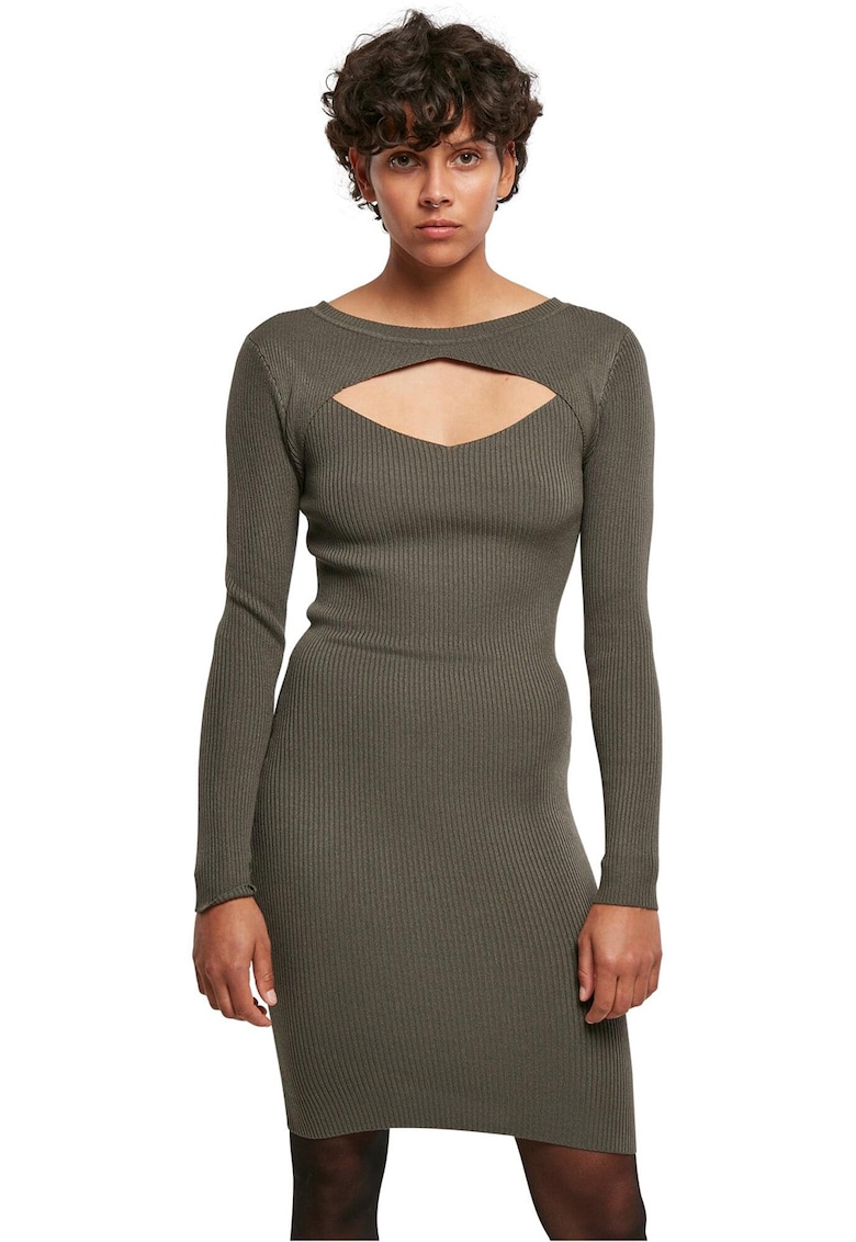 Rochie striata cu decupaj frontal - Verde sparanghel
