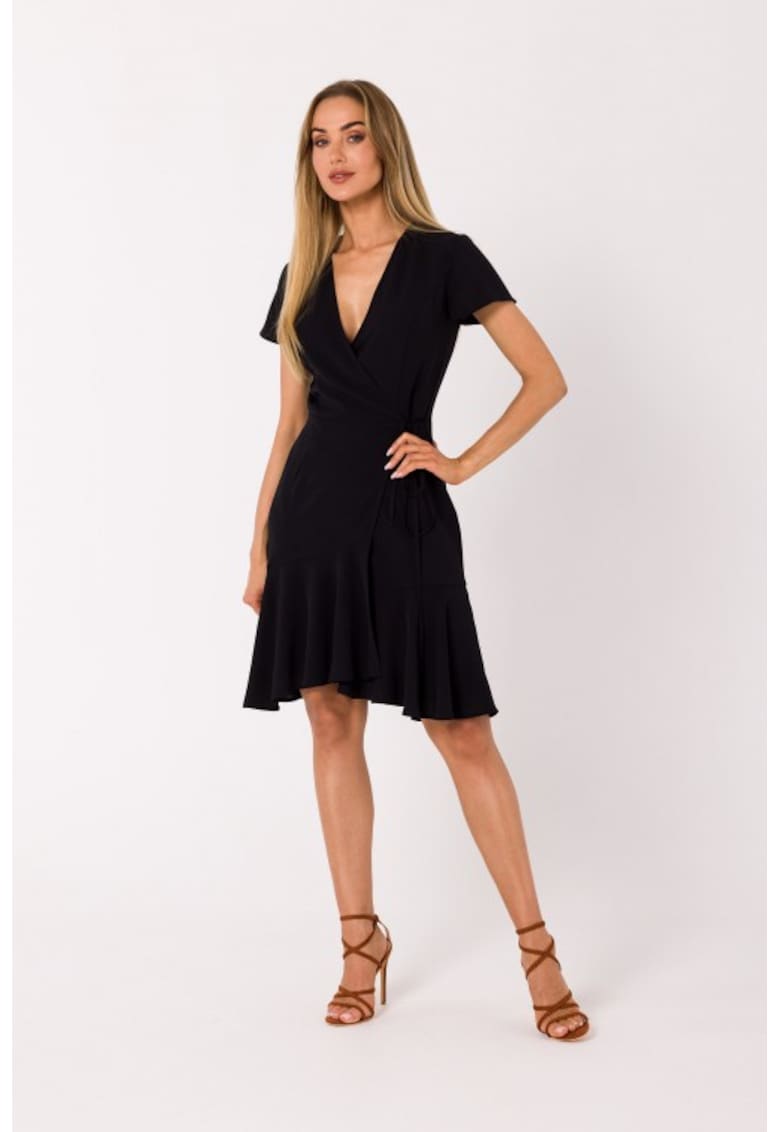 Rochie suprapusa cu volan la partea de jos - - Negru