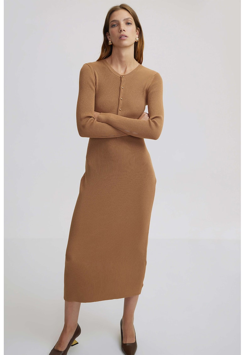 Rochie tricotata cu decupaje - Maro/Caramel