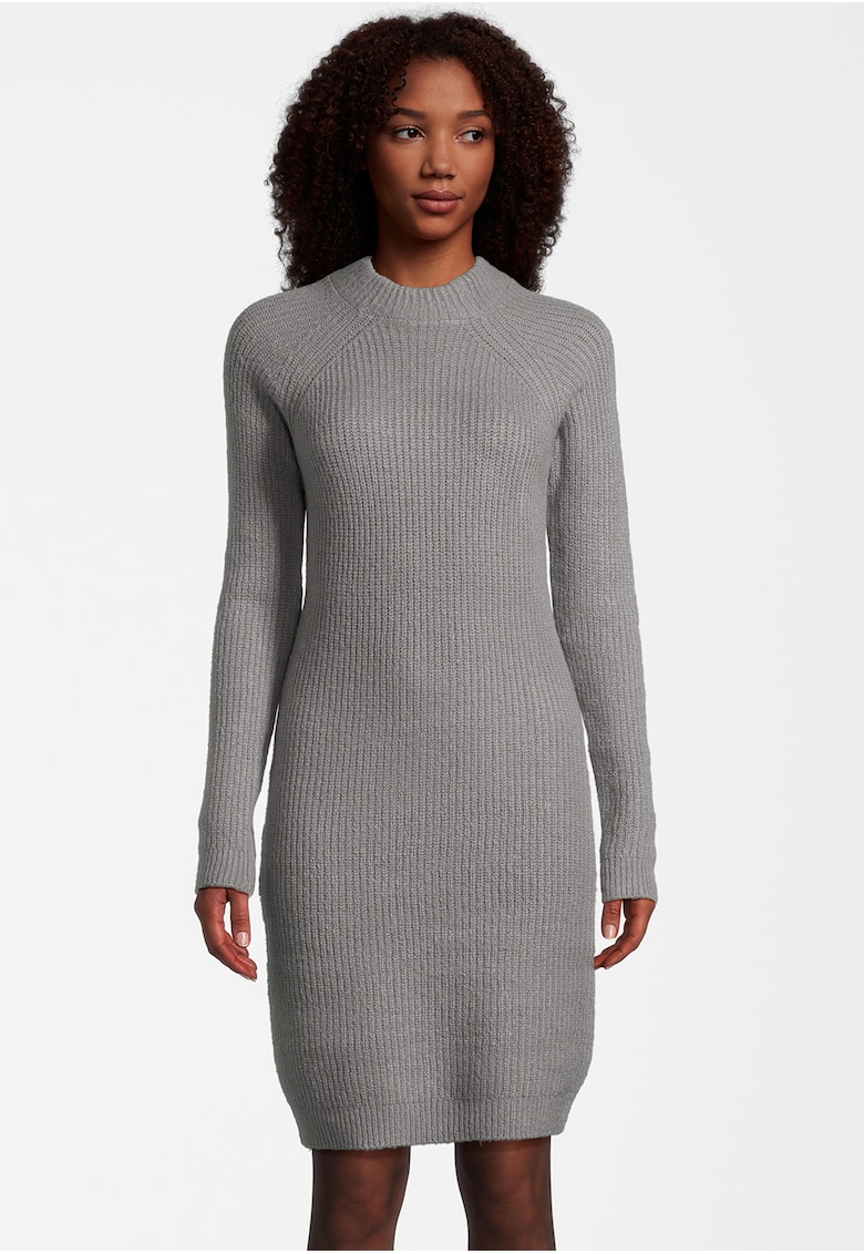 Rochie tricotata cu maneci raglan - Gri melange