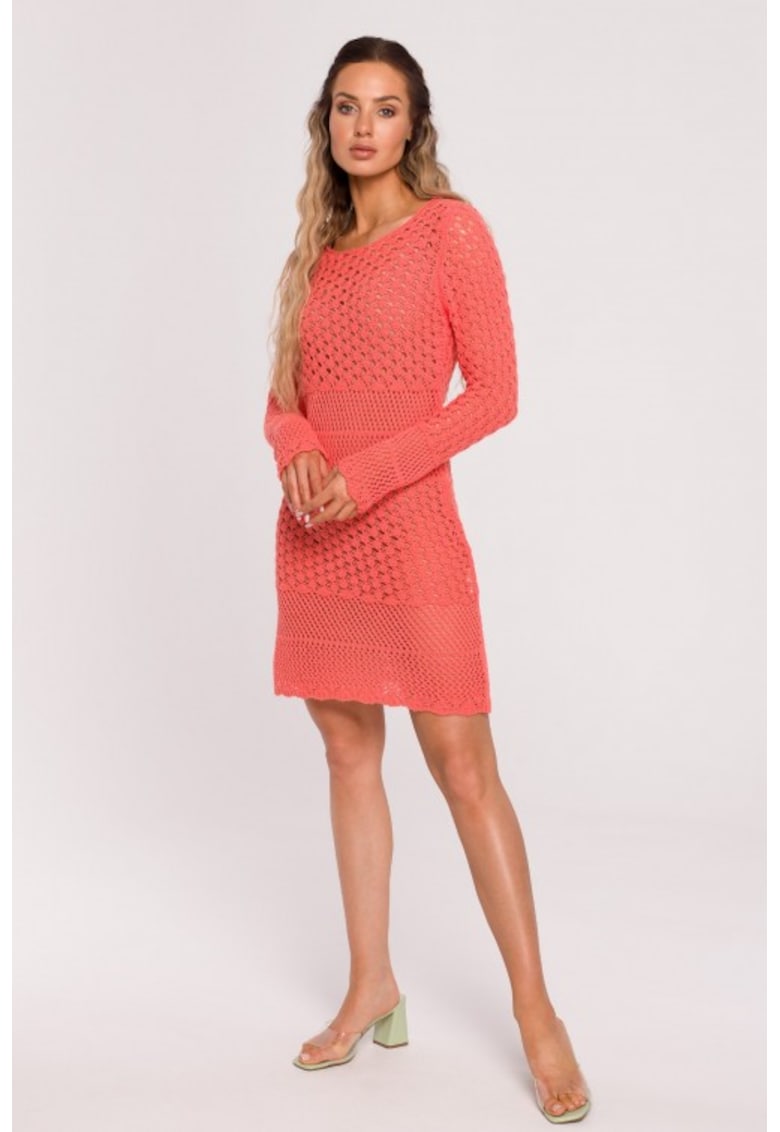 Rochie tricotata cu model ajurat - - Coral