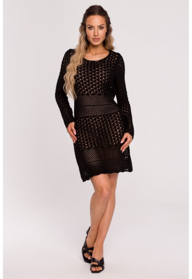 Rochie tricotata cu model ajurat - - Negru
