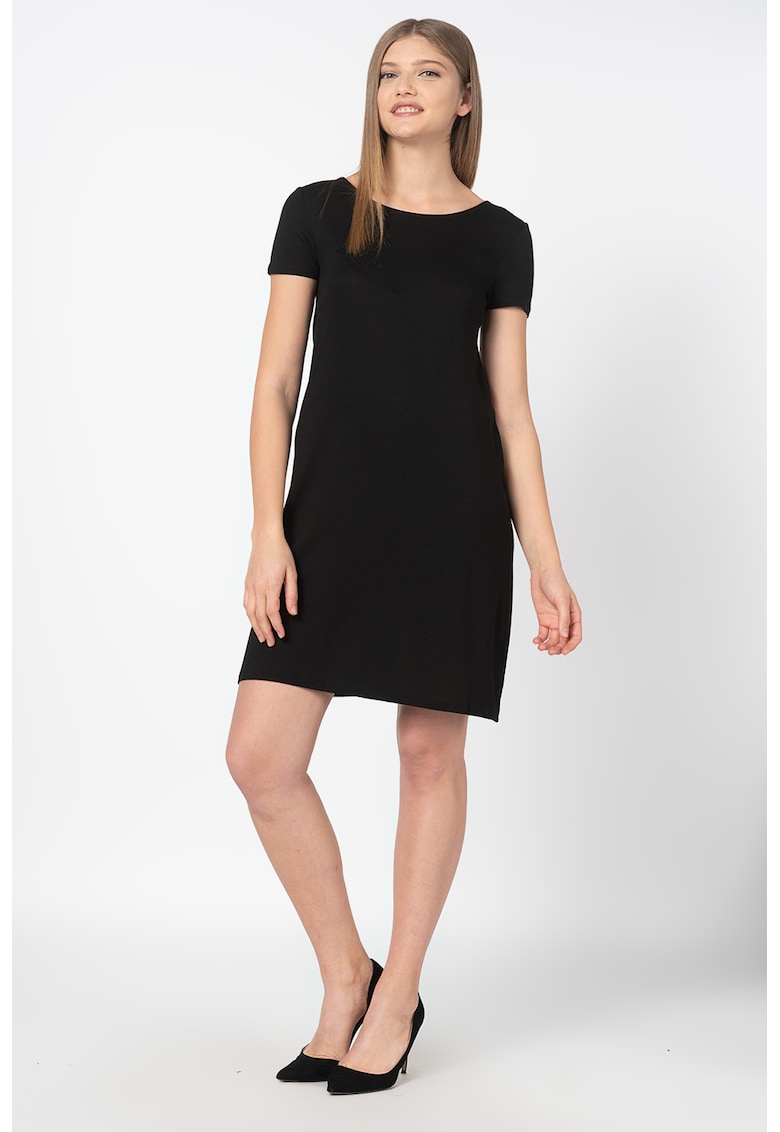 Rochie-tricou cu decolteu in V pe partea din spate si model - Negru