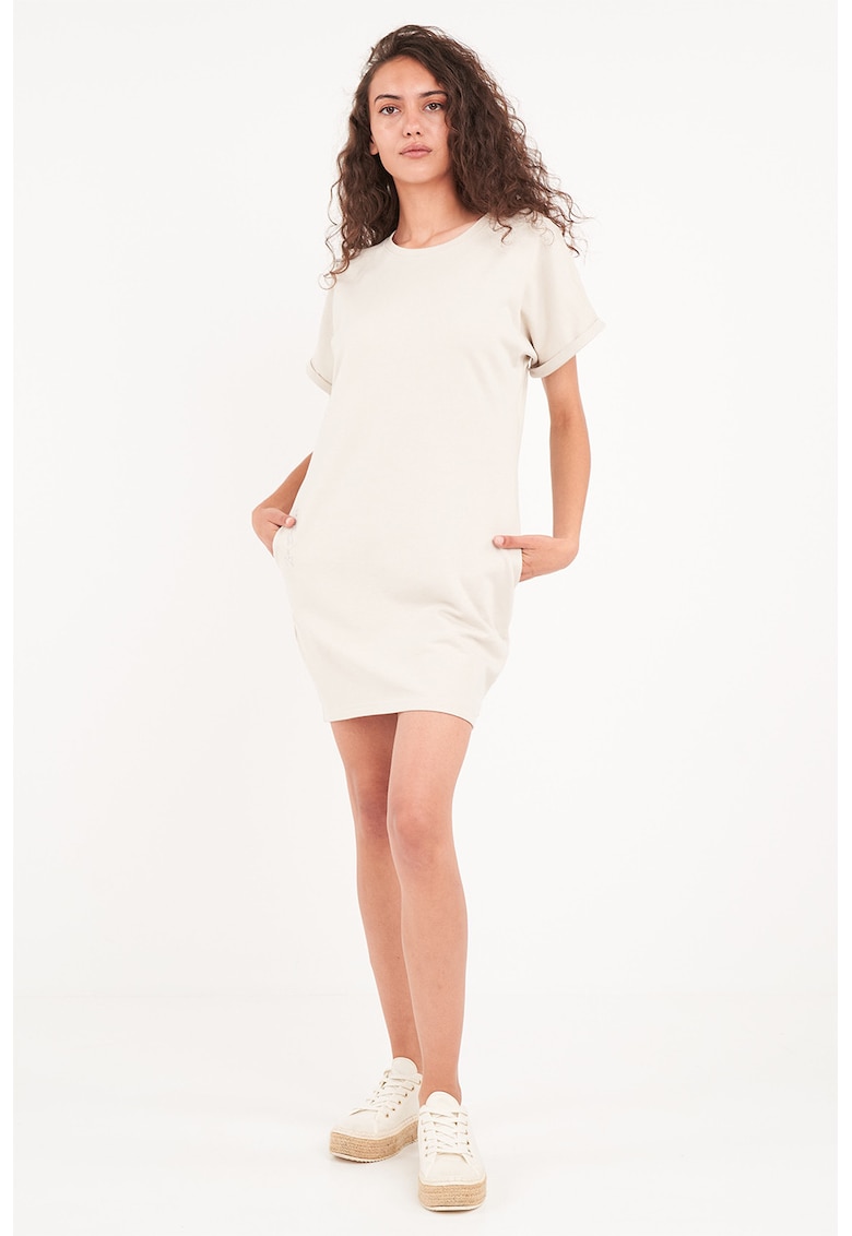 Rochie-tricou mini cu buzunare laterale - Bej deschis