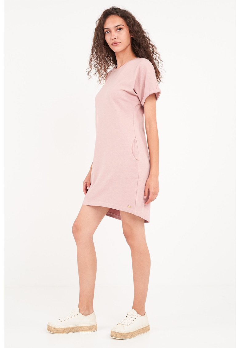 Rochie-tricou mini cu buzunare laterale - Roz deschis