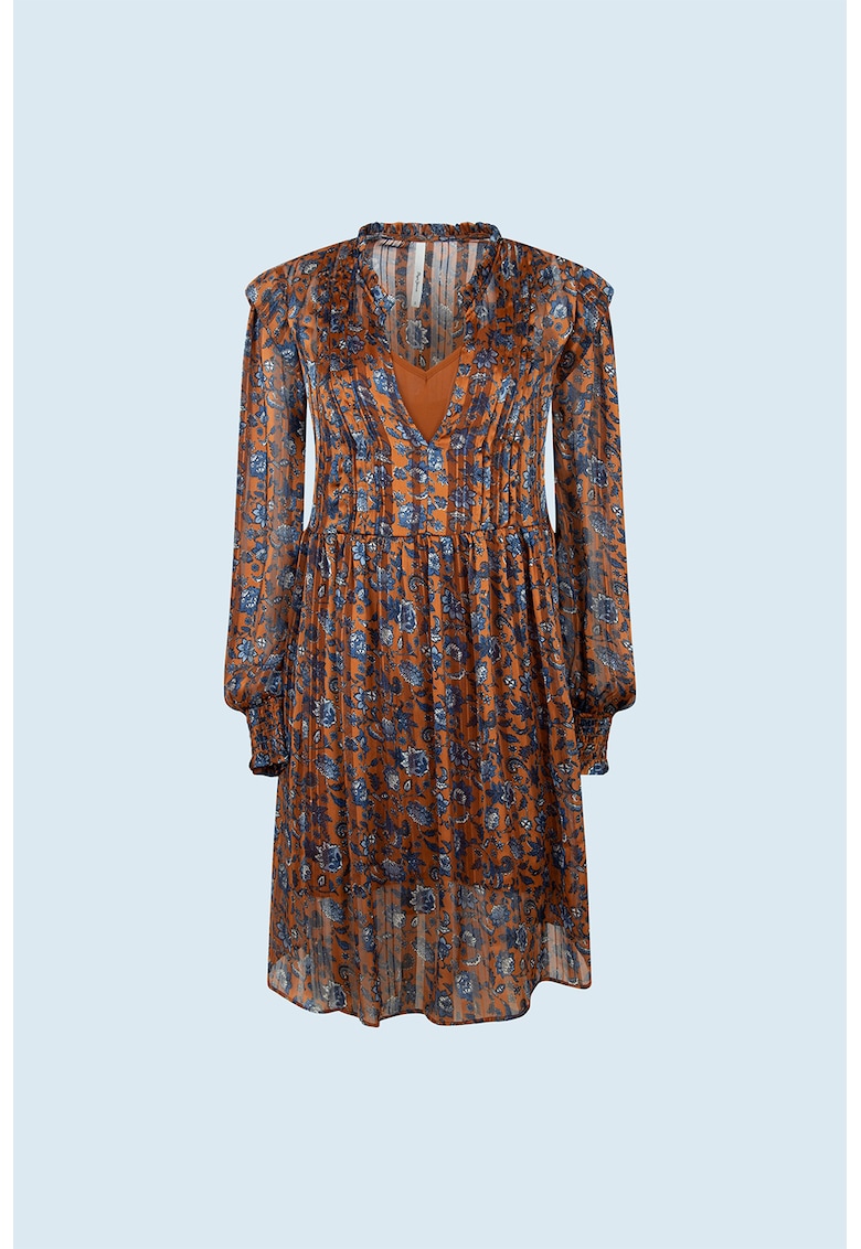 Rochie-tunica cu model floral - Maro scortisoara/Albastru deschis