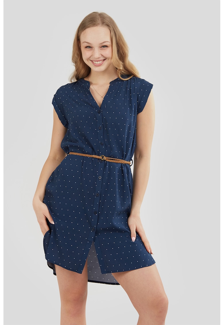 Rochie -tunica cu o curea in talie Mona - Alb/Albastru inchis